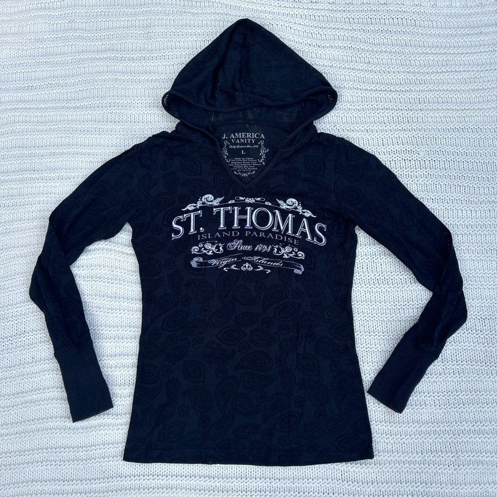 J. America Vanity, Black Hooded Long Sleeve, Size L